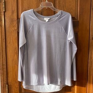 LOFT Women's velvet Long Sleeve Top in Soft Gray